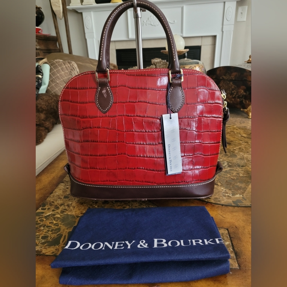 Dooney & Bourke Red Croc-Embossed Leather Satchel - Picture 2 of 11